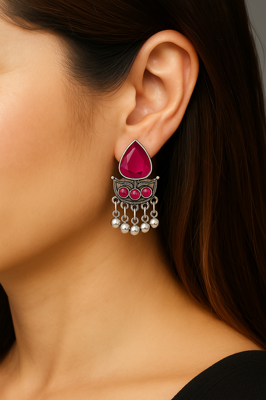 Miyaara Magenta Oxidised Jhumki Earrings – Elegant Ethnic Jewelry
