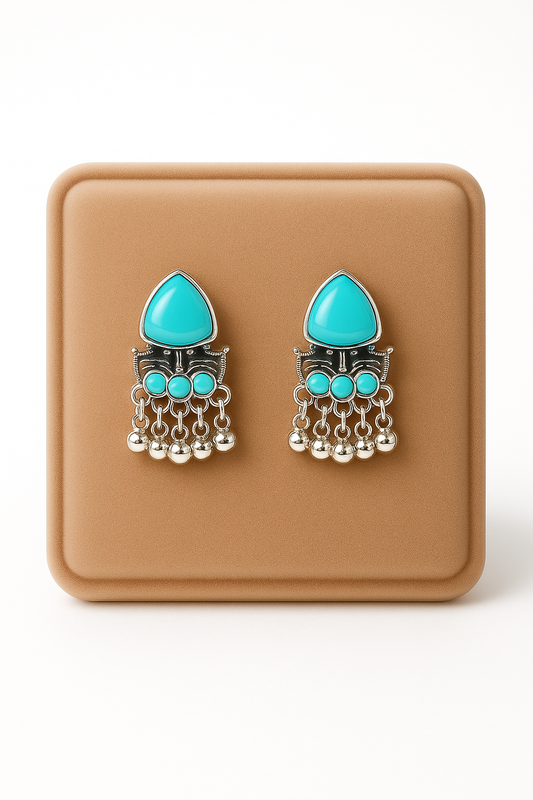 Miyaara Oxidised Silver Turquoise Drop Earrings – Boho Chic Statement Jewelry