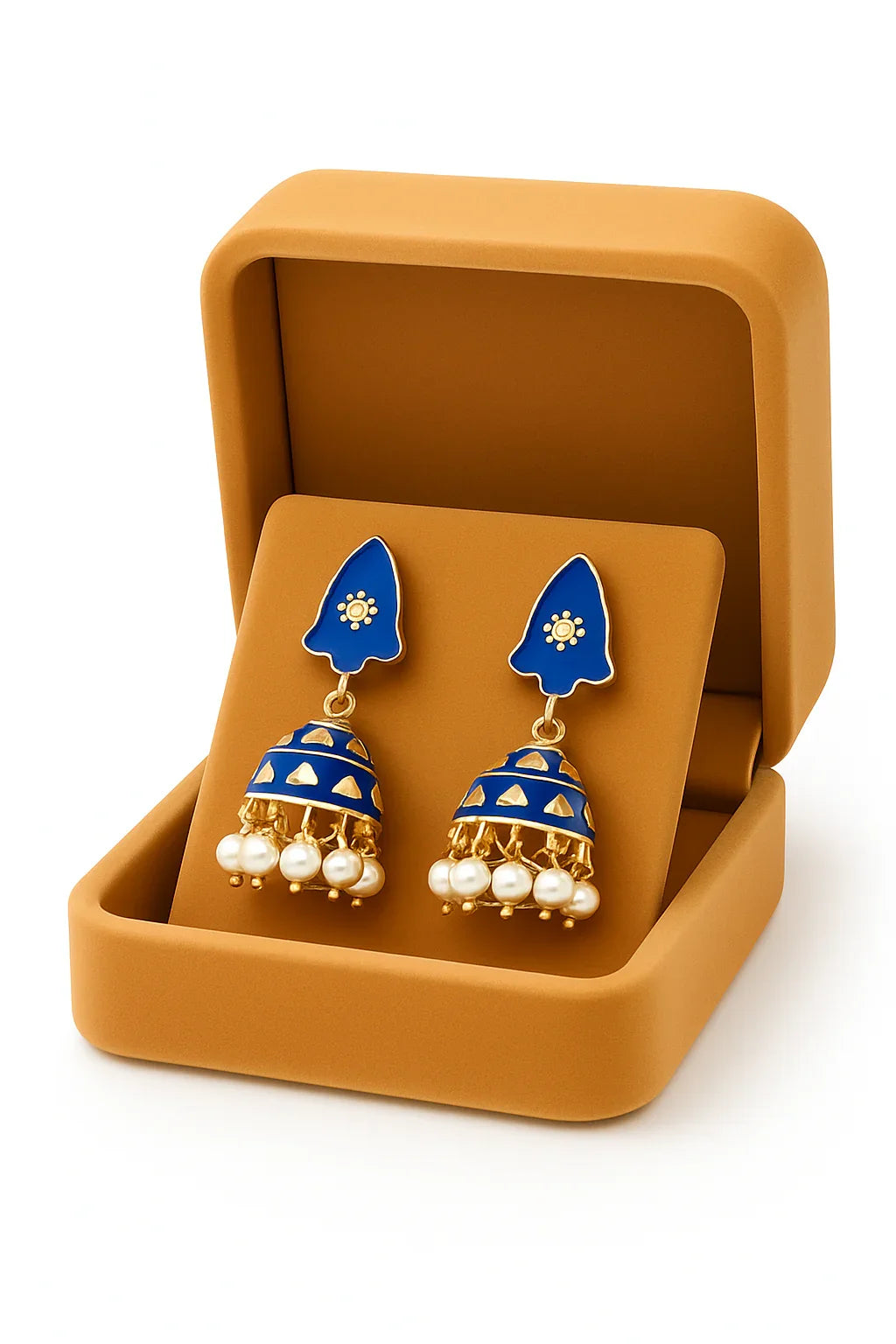 Miyaara Blue Enamel Jhumka Earrings with Pearl Drops