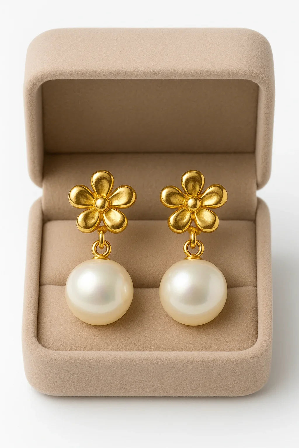 Miyaara Golden Blossom Pearl Drop Earrings - Miyaara