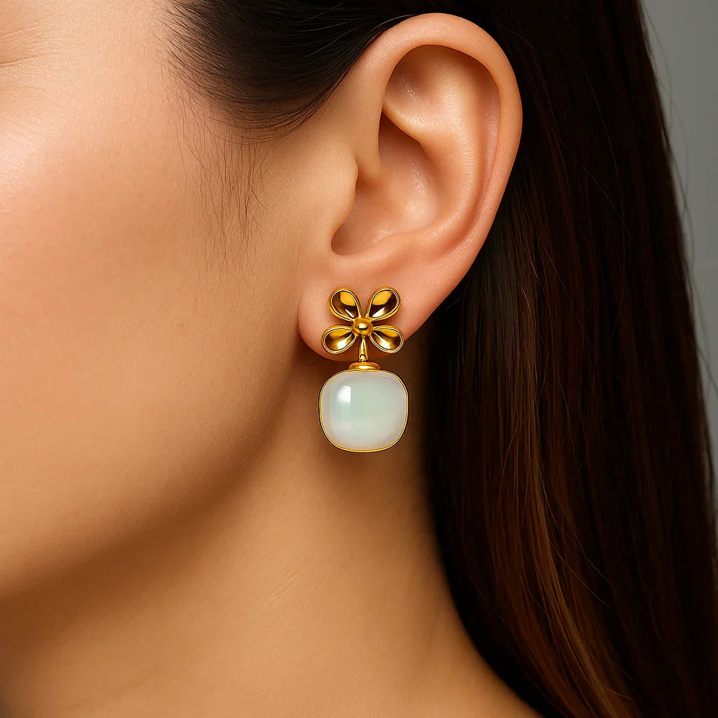 Miyaara Golden Blossom Pearl Drop Earrings - Miyaara