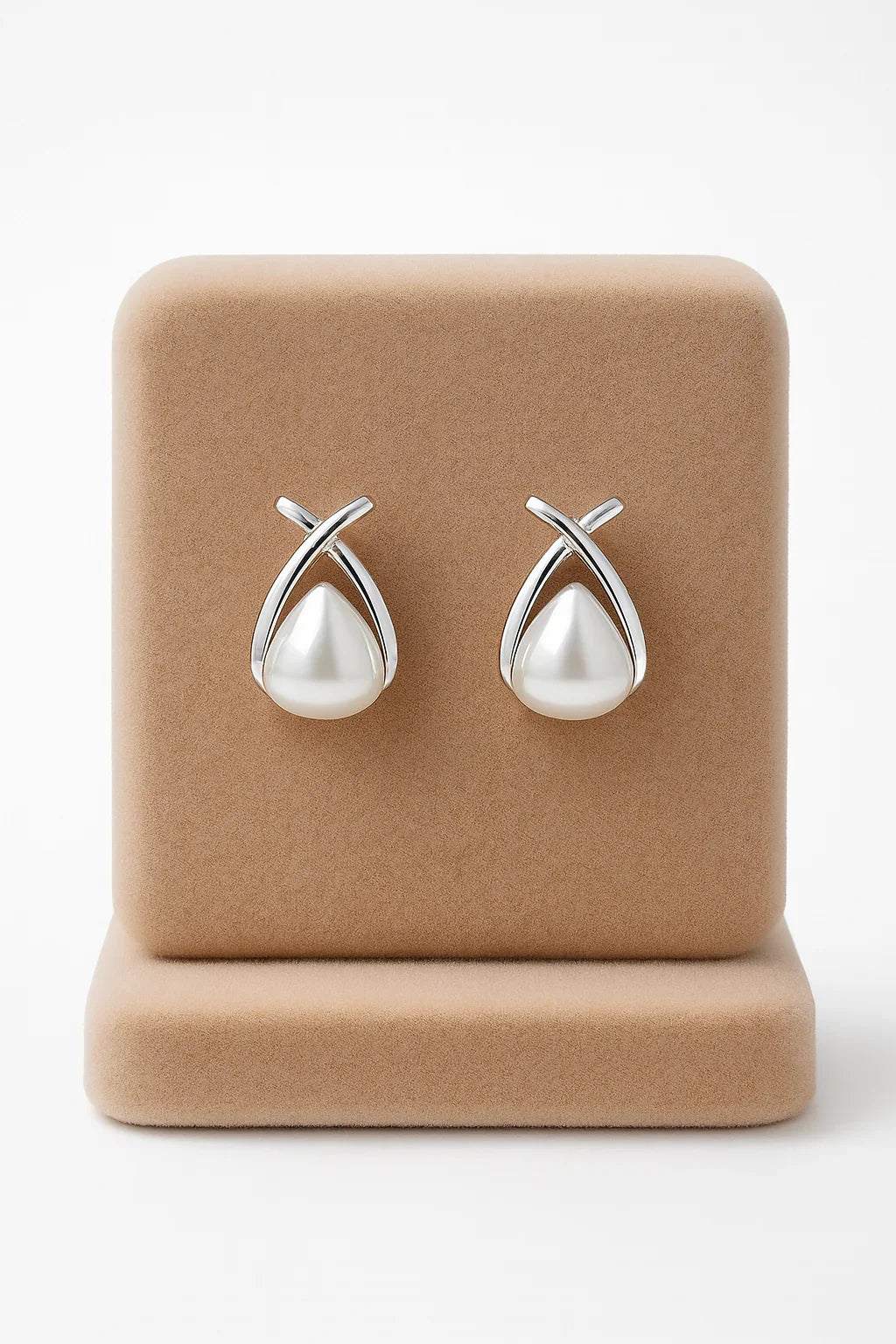 Miyaara Silver Teardrop Pearl Stud Earrings - Miyaara