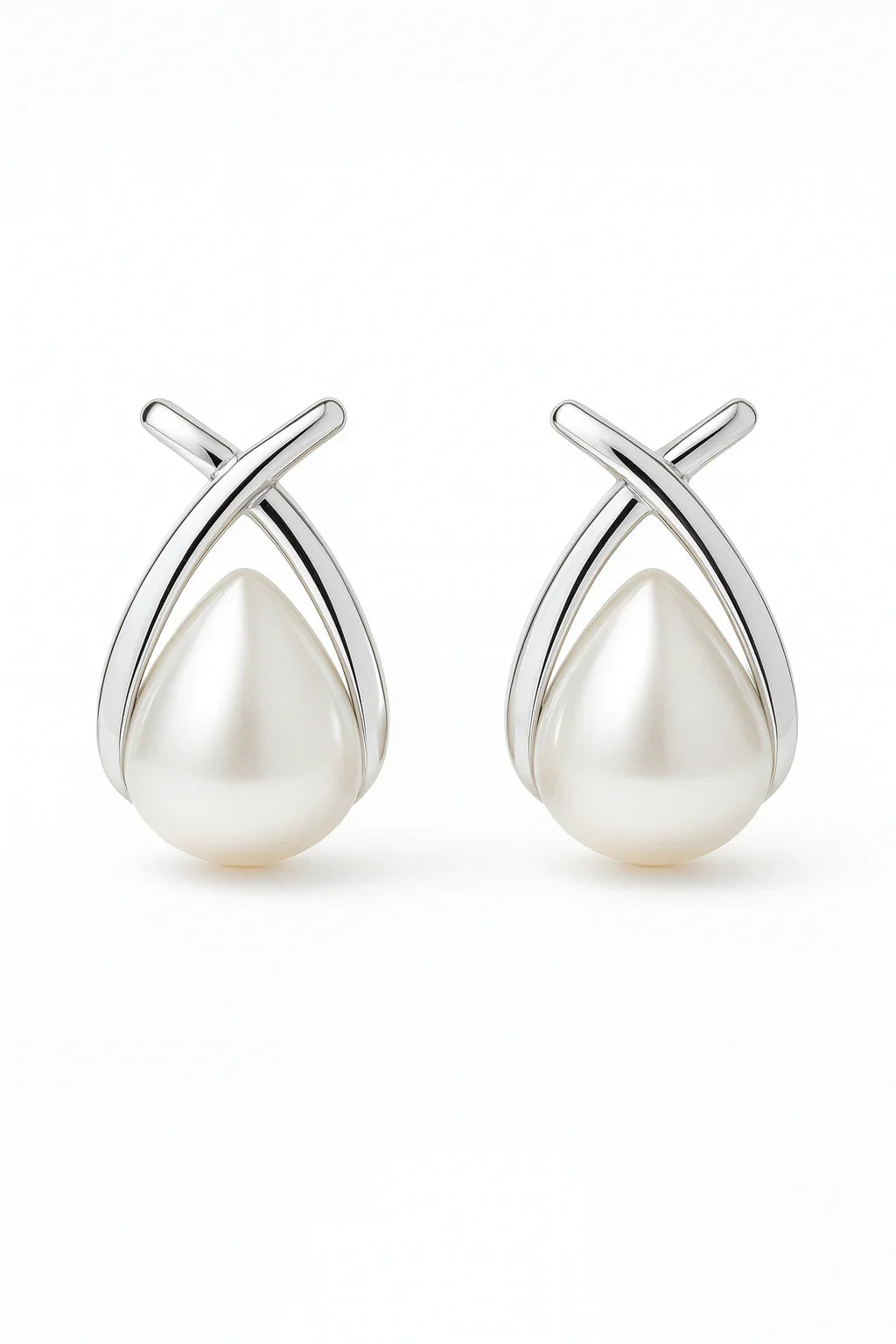 Miyaara Silver Teardrop Pearl Stud Earrings - Miyaara