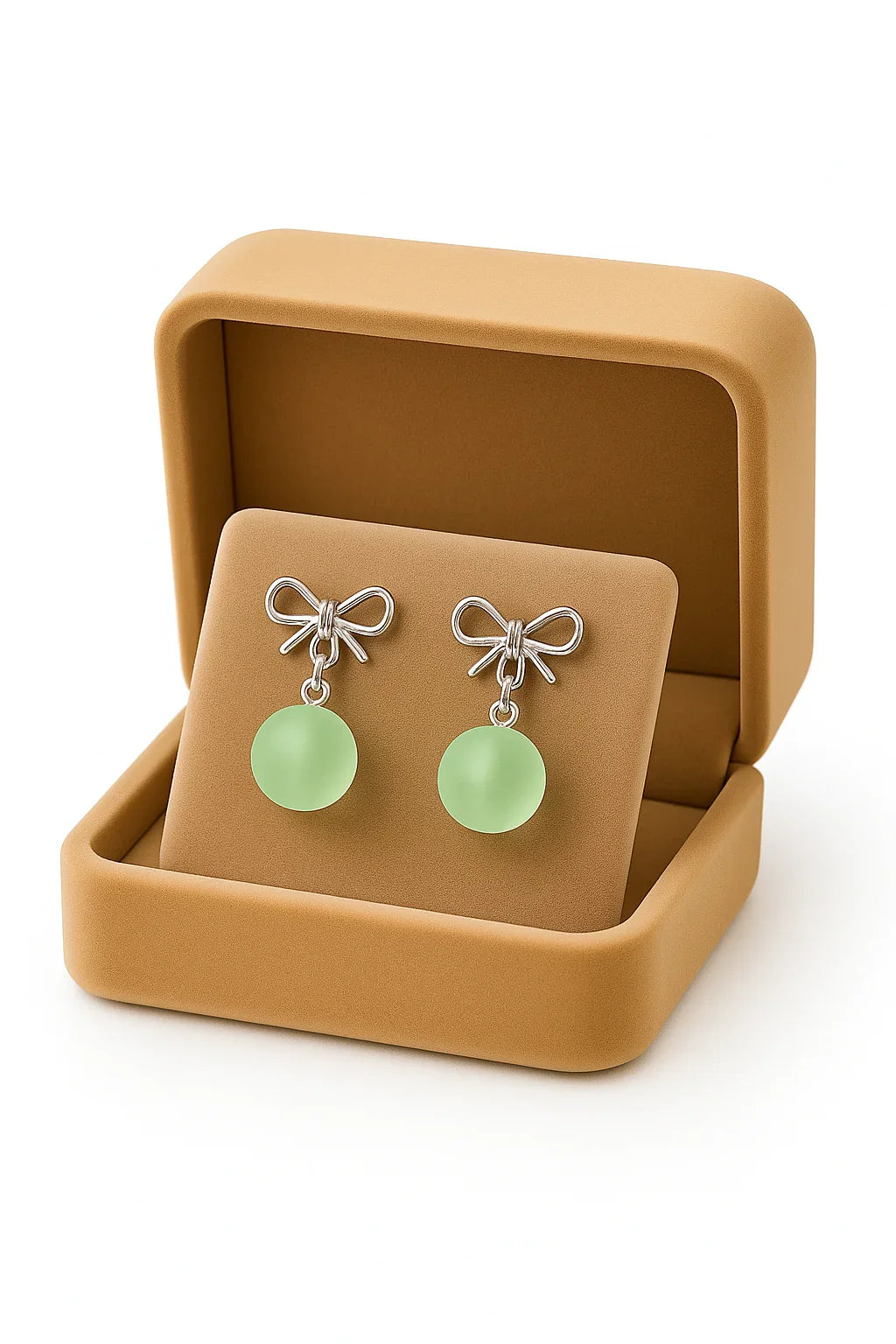 Miyaara Silver Bow Green Drop Earrings - Miyaara