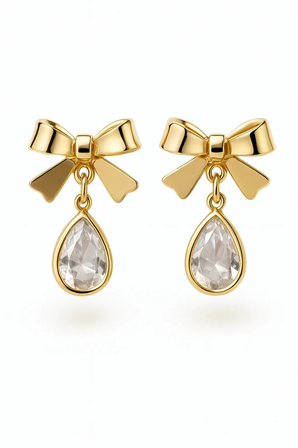 Miyaara Gold Bow Drop Earrings with Crystal Teardrop