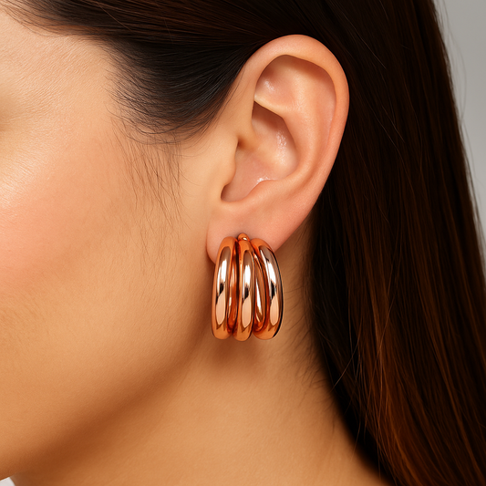 Miyaara Rose Gold Triple Hoop Earrings – Elegant & Modern Statement Jewelry