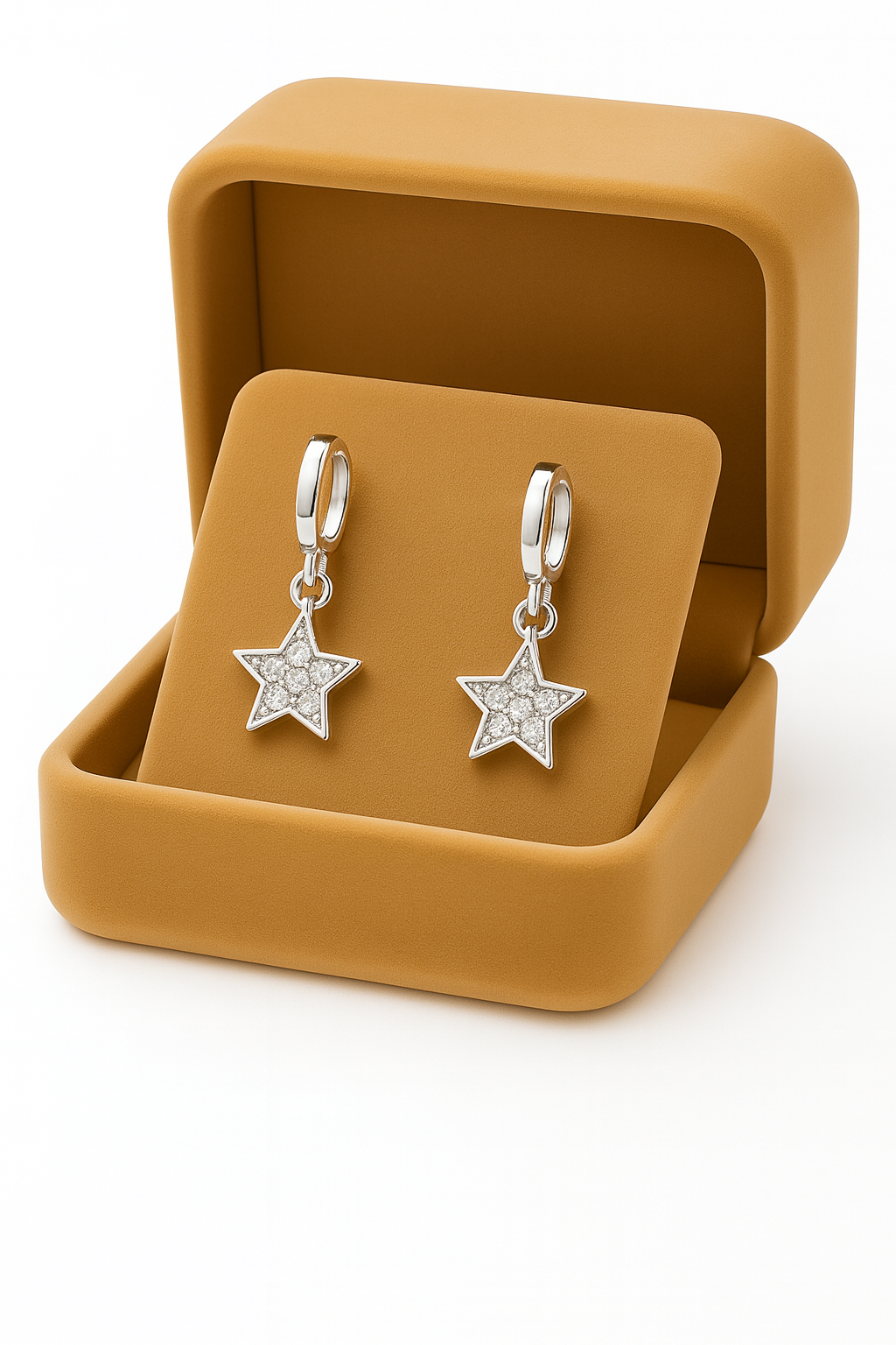Miyaara Silver Star Dangle Earrings – Elegant Sparkling Charm