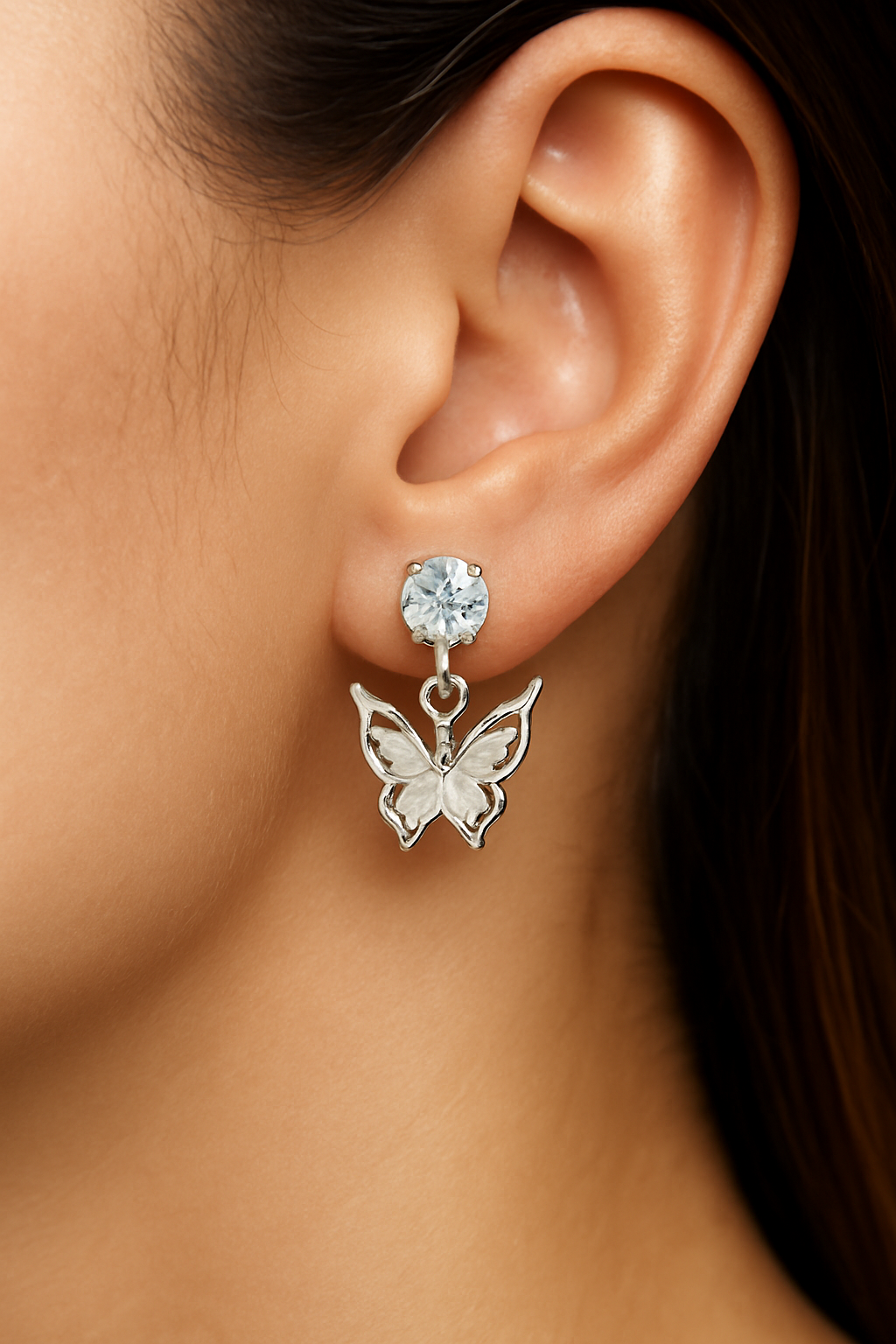 Miyaara Silver Butterfly Drop Earrings – Graceful & Sparkling Design