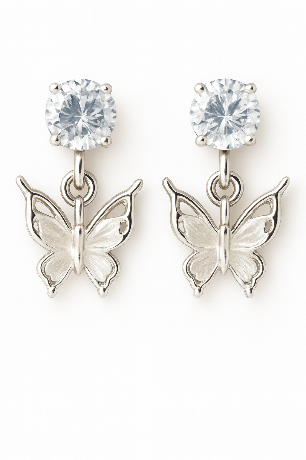 Miyaara Silver Butterfly Drop Earrings – Graceful & Sparkling Design