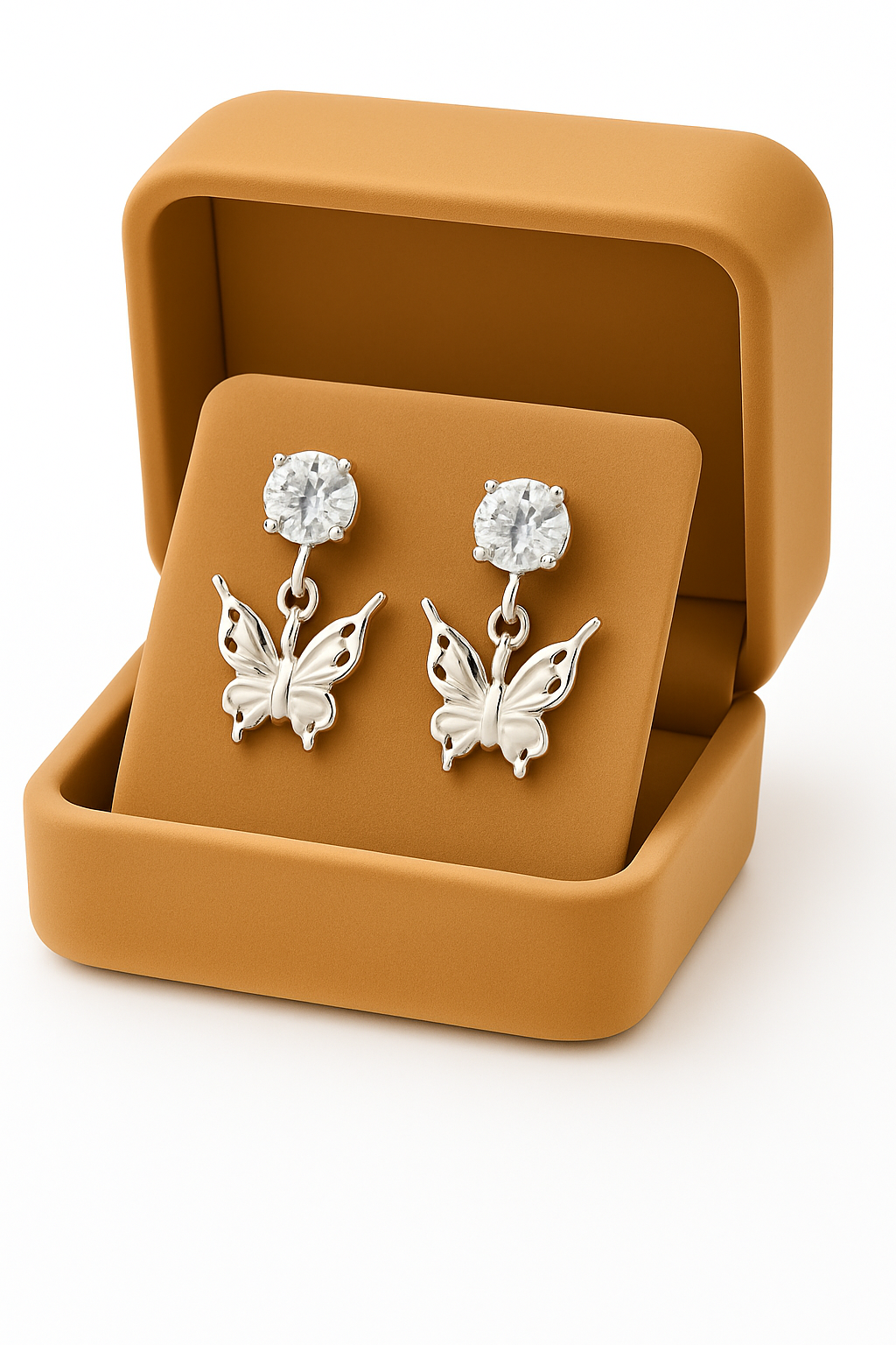 Miyaara Silver Butterfly Drop Earrings – Graceful & Sparkling Design