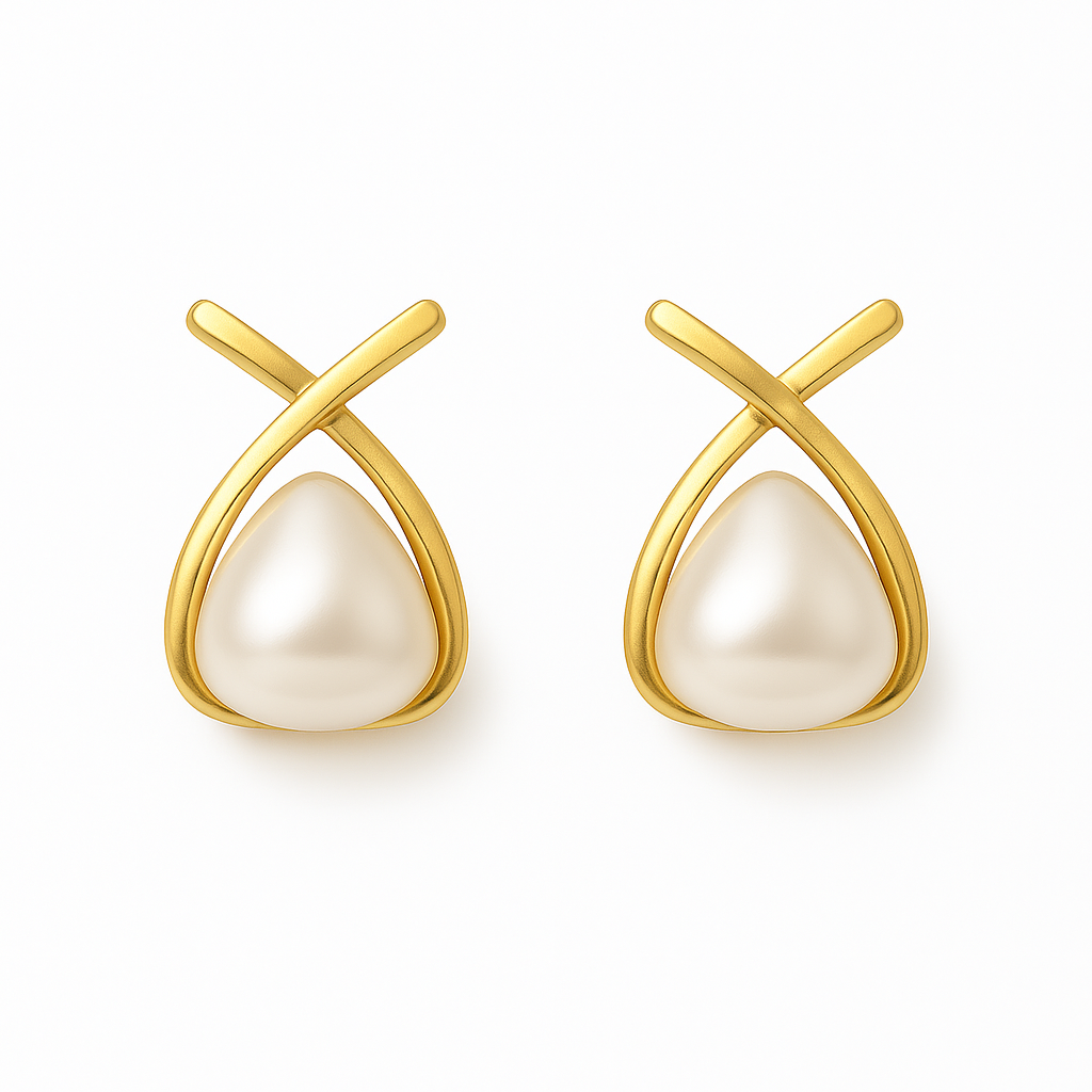Miyaara Gold Pearl Stud Earrings – Elegant Everyday Classics