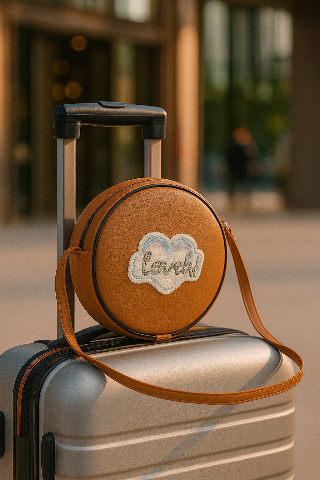 Miyaara Round Tan Sling Bag with Embroidered Patch