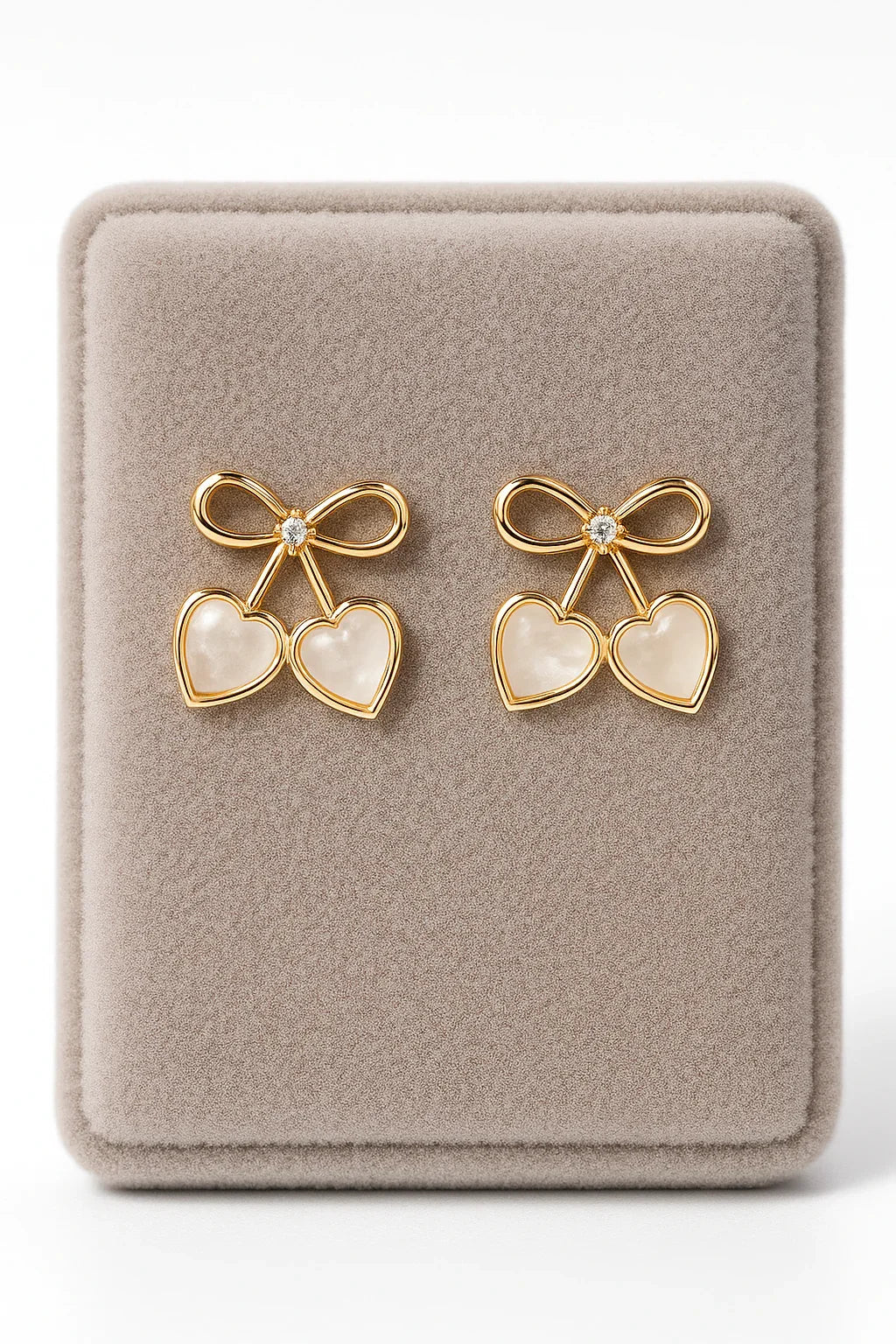 Miyaara Golden Bow Heart Earrings with Crystal Accent - Miyaara