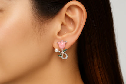 Miyaara Pink Rose Blossom Pearl Earrings - Miyaara
