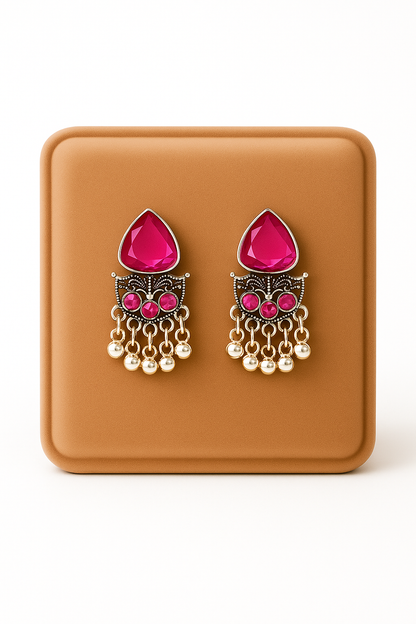 Miyaara Magenta Oxidised Jhumki Earrings – Elegant Ethnic Jewelry