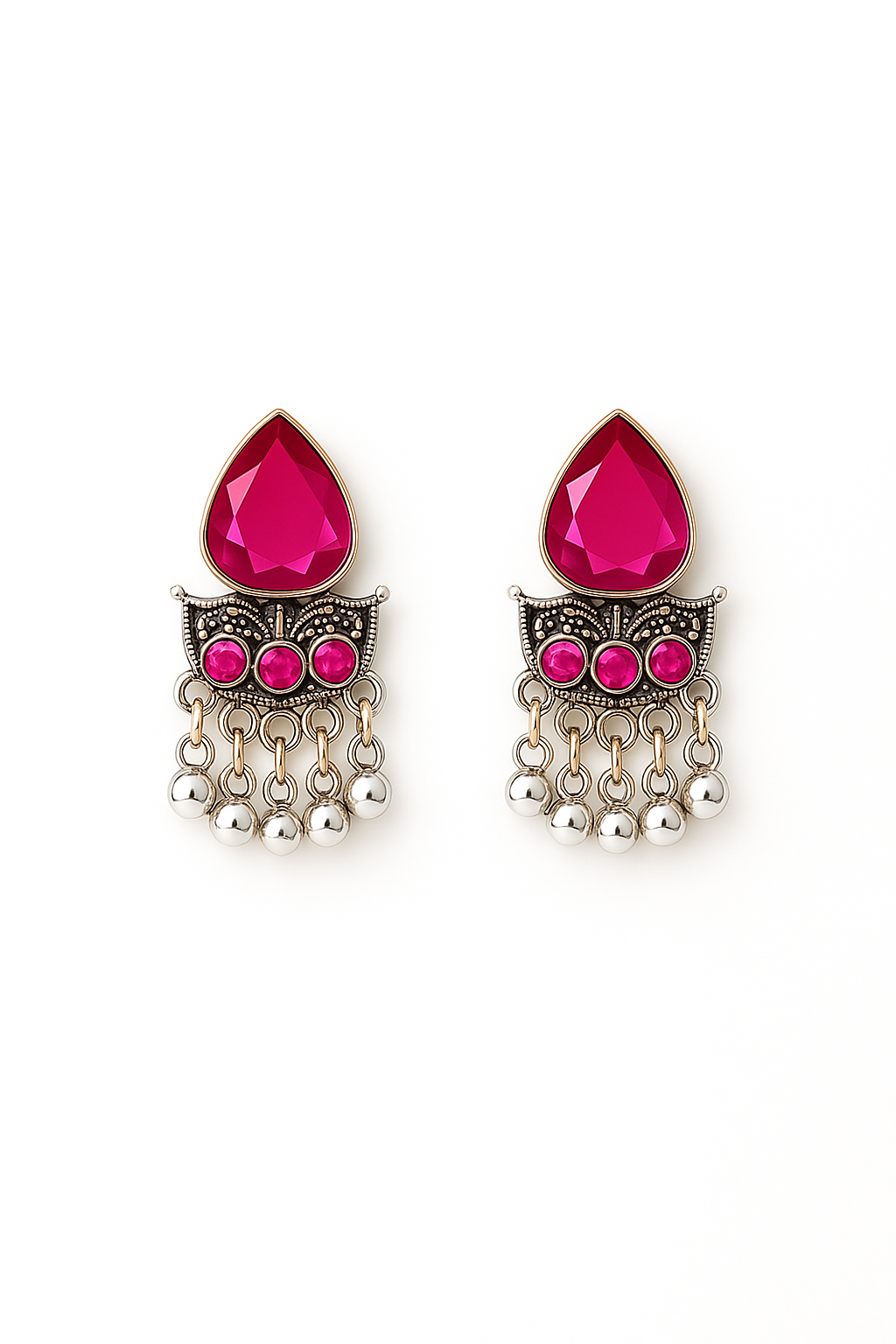 Miyaara Magenta Oxidised Jhumki Earrings – Elegant Ethnic Jewelry