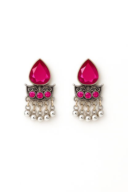 Miyaara Magenta Oxidised Jhumki Earrings – Elegant Ethnic Jewelry