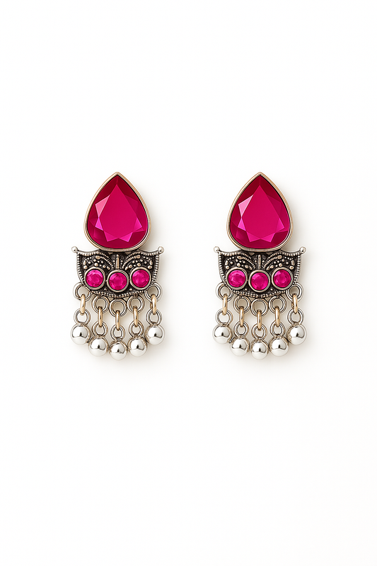 Miyaara Magenta Oxidised Jhumki Earrings – Elegant Ethnic Jewelry