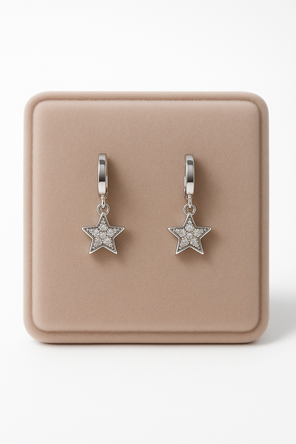 Miyaara Silver Star Dangle Earrings – Elegant Sparkling Charm