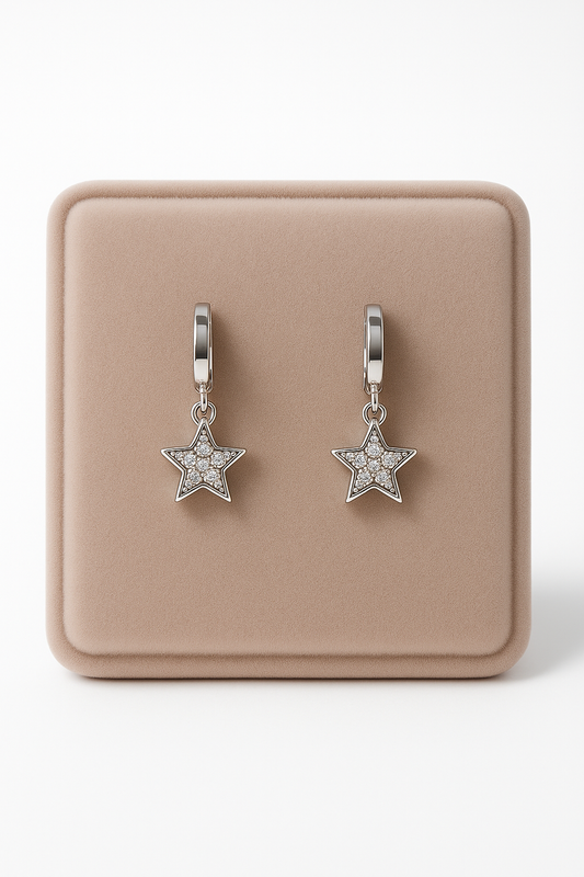 Miyaara Silver Star Dangle Earrings – Elegant Sparkling Charm