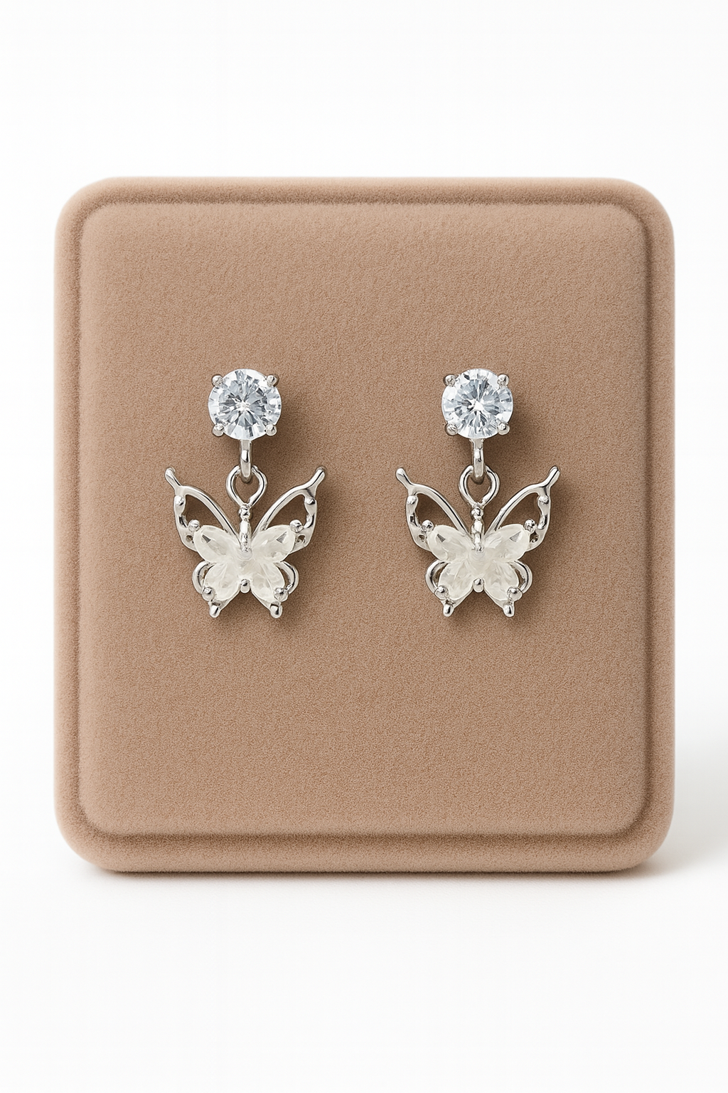Miyaara Silver Butterfly Drop Earrings – Graceful & Sparkling Design