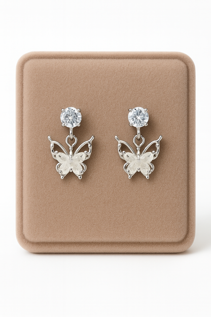 Miyaara Silver Butterfly Drop Earrings – Graceful & Sparkling Design