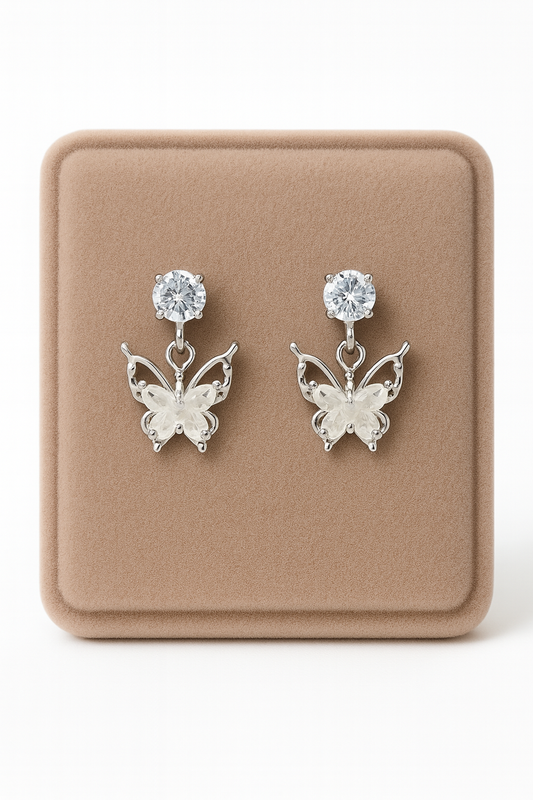 Miyaara Silver Butterfly Drop Earrings – Graceful & Sparkling Design