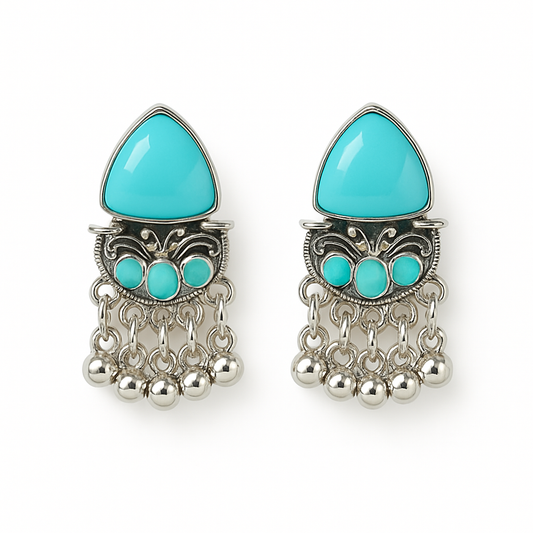 Miyaara Oxidised Silver Turquoise Drop Earrings – Boho Chic Statement Jewelry