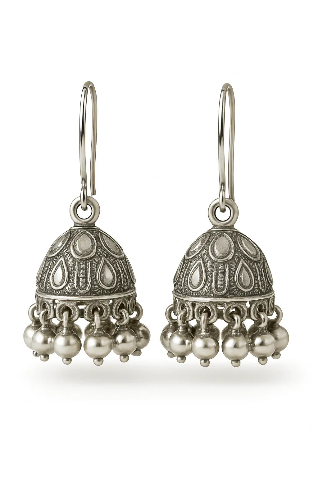 Miyaara Silver Oxidized Jhumka Earrings with Pearl Drops