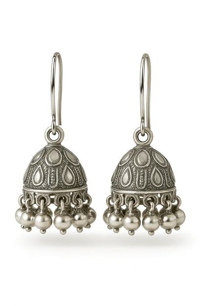 Miyaara Silver Oxidized Jhumka Earrings with Pearl Drops