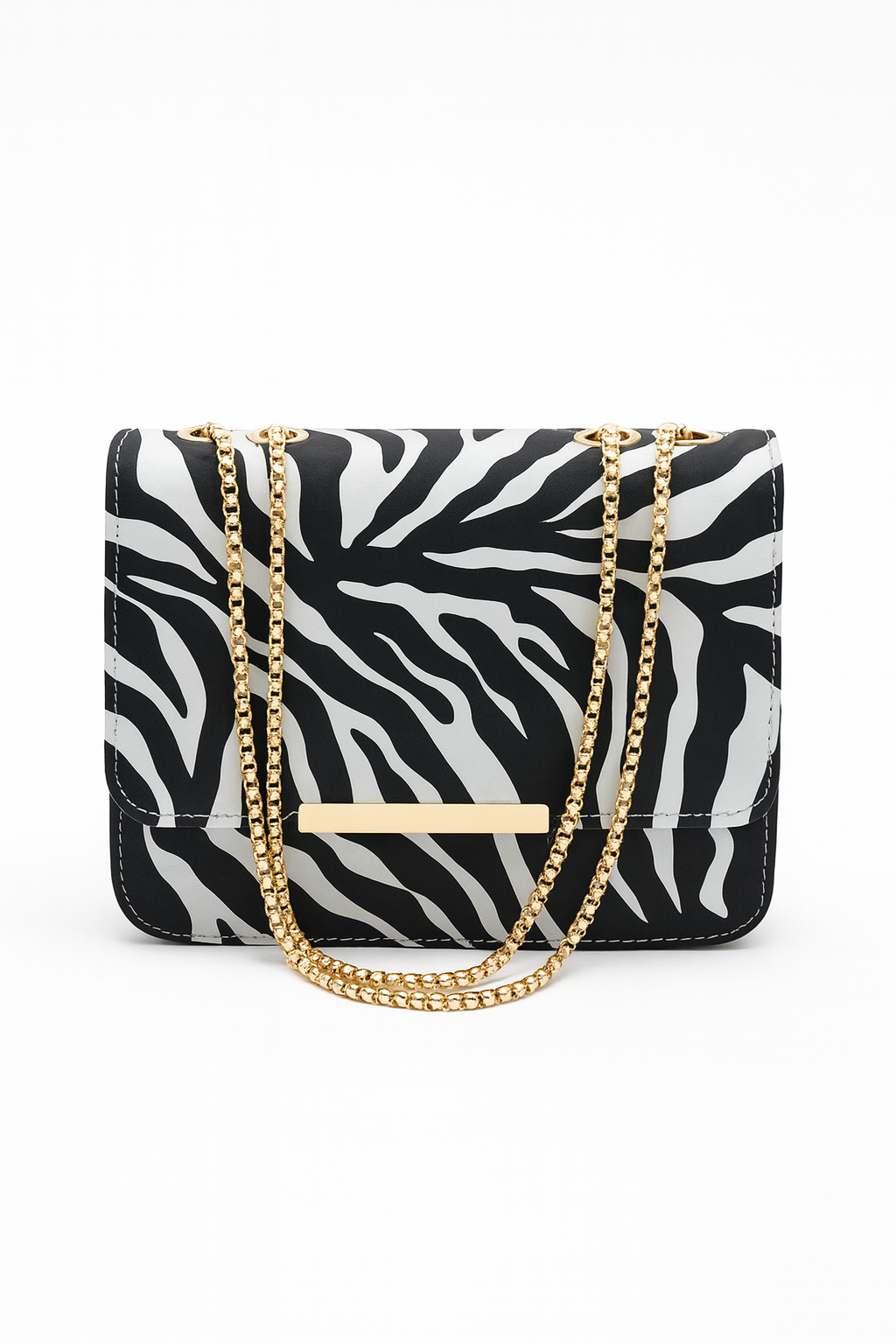 Miyaara Zebra Print Shoulder Bag with Gold Chain
