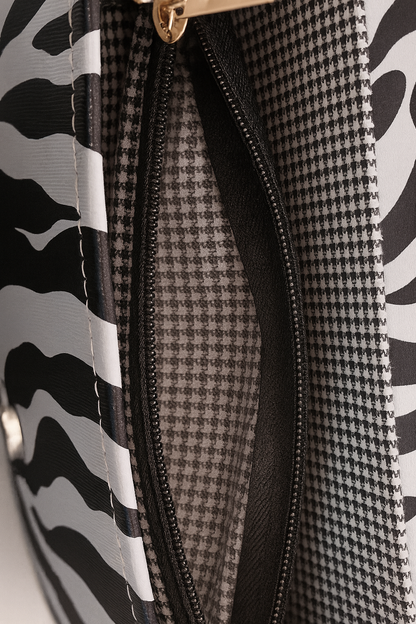 Miyaara Zebra Print Shoulder Bag with Gold Chain