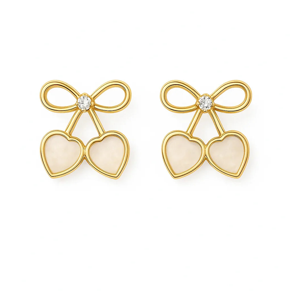 Miyaara Golden Bow Heart Earrings with Crystal Accent - Miyaara