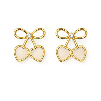 Miyaara Golden Bow Heart Earrings with Crystal Accent - Miyaara