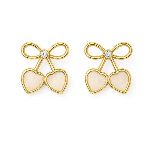 Miyaara Golden Bow Heart Earrings with Crystal Accent - Miyaara