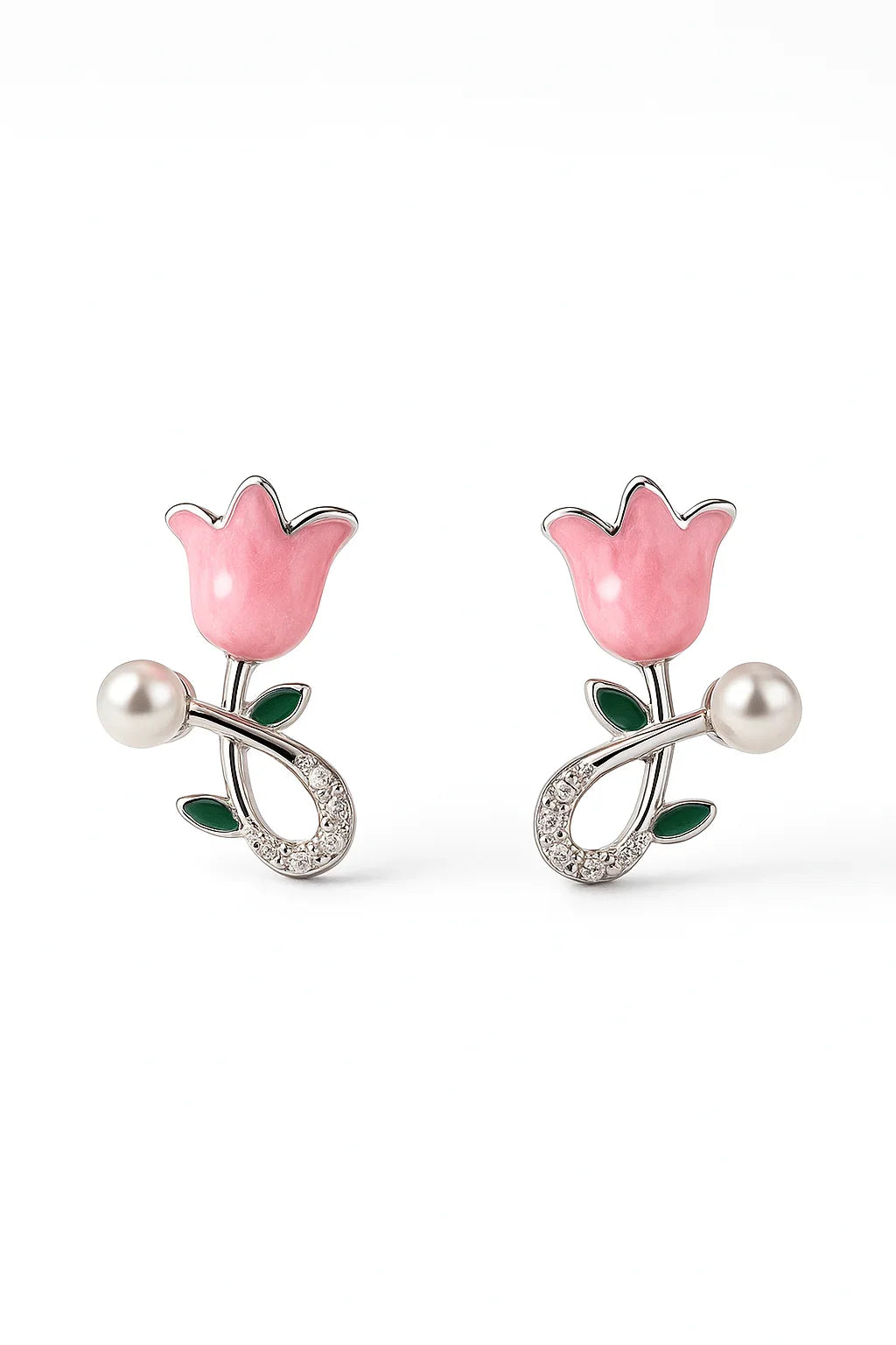 Miyaara Pink Rose Blossom Pearl Earrings - Miyaara