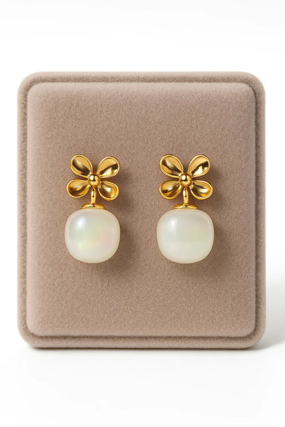 Miyaara Golden Blossom Pearl Drop Earrings - Miyaara