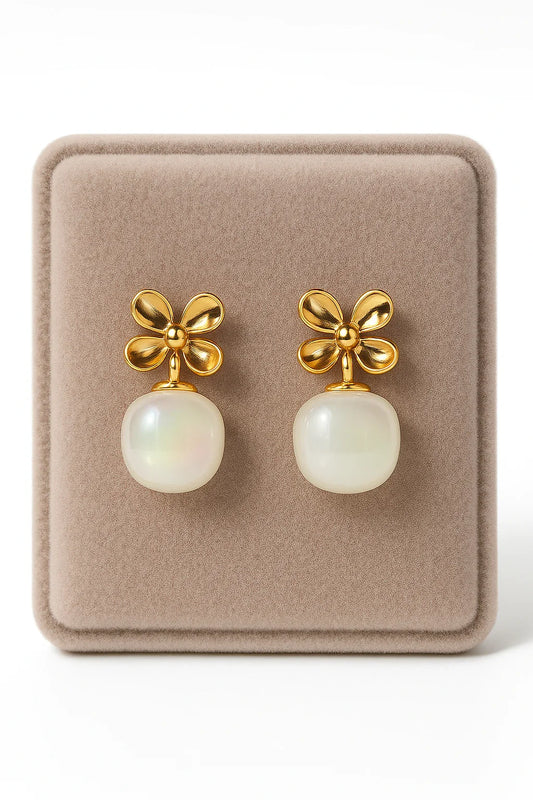 Miyaara Golden Blossom Pearl Drop Earrings - Miyaara