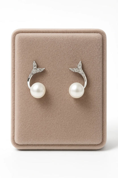 Miyaara Pearl & Crystal Whale Tail Earrings - Miyaara