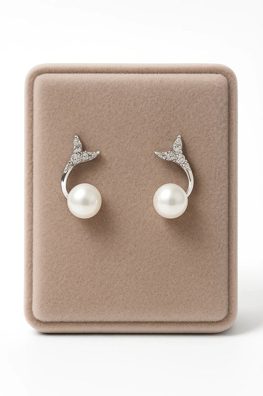 Miyaara Pearl & Crystal Whale Tail Earrings - Miyaara