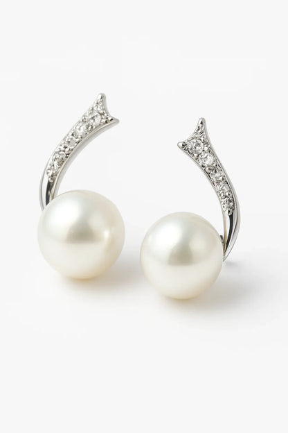 Miyaara Pearl & Crystal Whale Tail Earrings - Miyaara