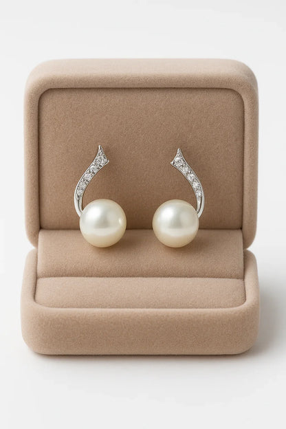 Miyaara Pearl & Crystal Whale Tail Earrings - Miyaara