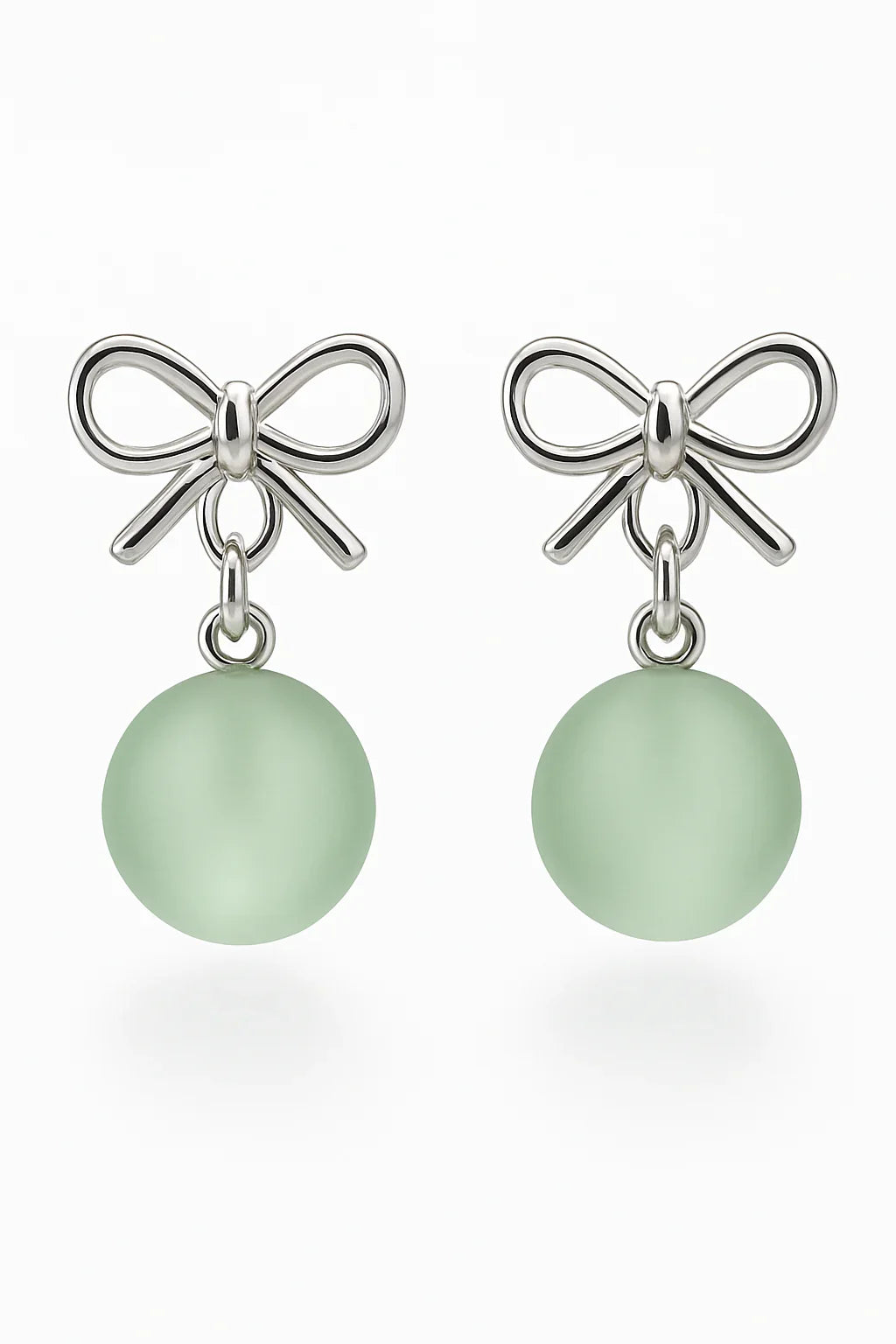 Miyaara Silver Bow Green Drop Earrings - Miyaara
