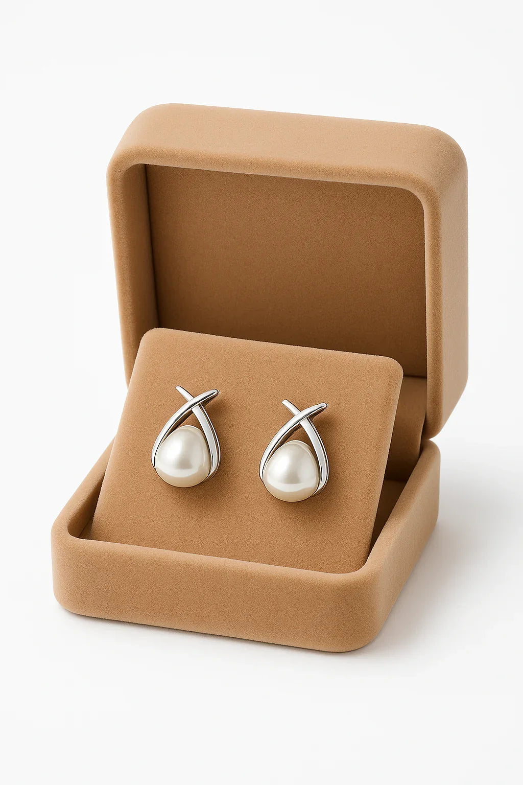 Miyaara Silver Teardrop Pearl Stud Earrings - Miyaara