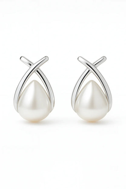 Miyaara Silver Teardrop Pearl Stud Earrings - Miyaara