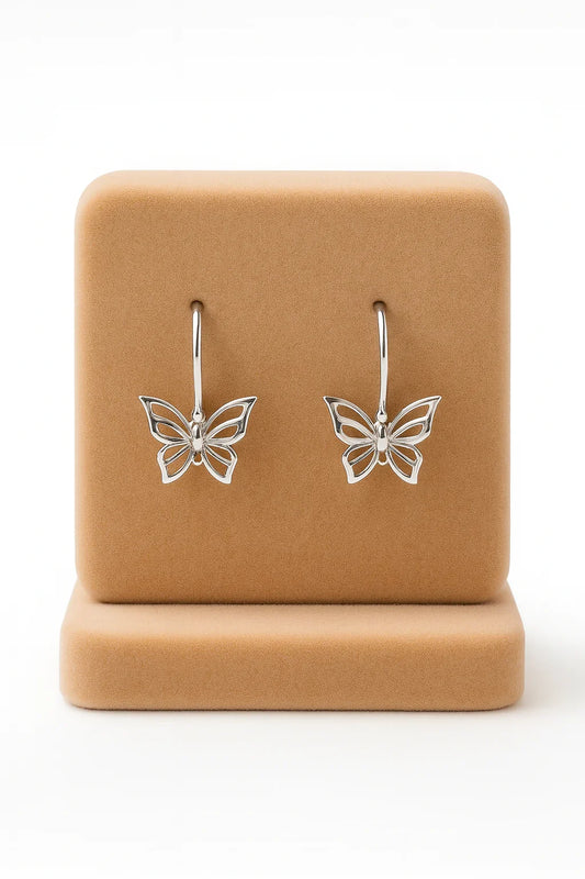 Miyaara Silver Butterfly Drop Earrings – Elegant Lightweight Design