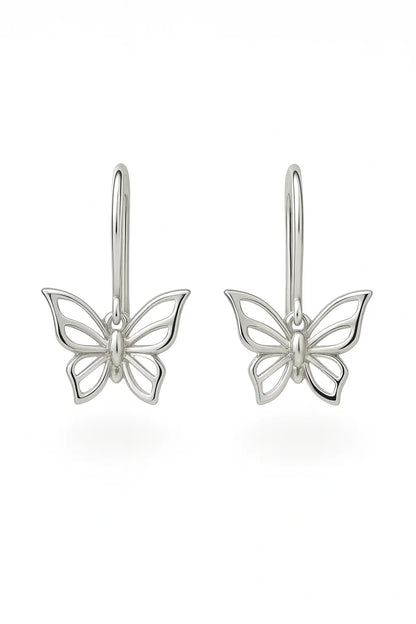 Miyaara Silver Butterfly Drop Earrings – Elegant Lightweight Design