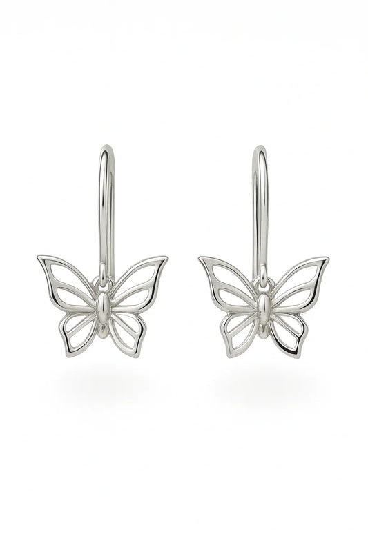 Miyaara Silver Butterfly Drop Earrings – Elegant Lightweight Design