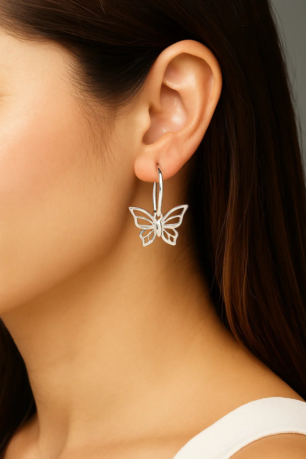 Miyaara Silver Butterfly Drop Earrings – Elegant Lightweight Design