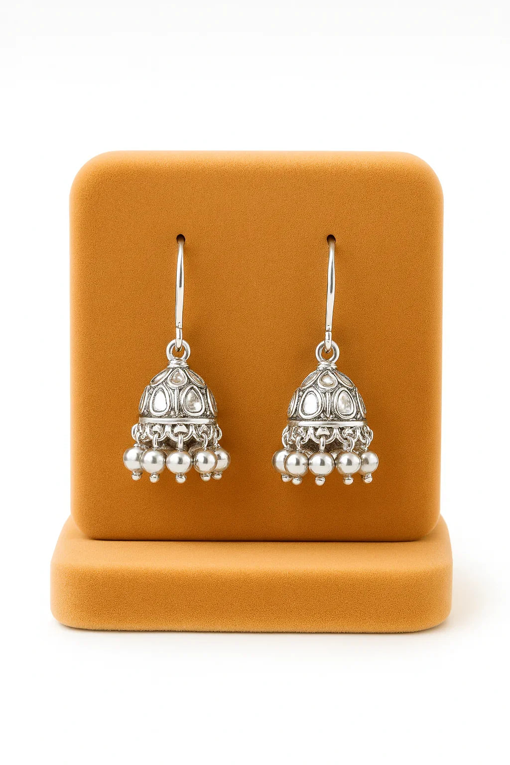Miyaara Silver Oxidized Jhumka Earrings with Pearl Drops